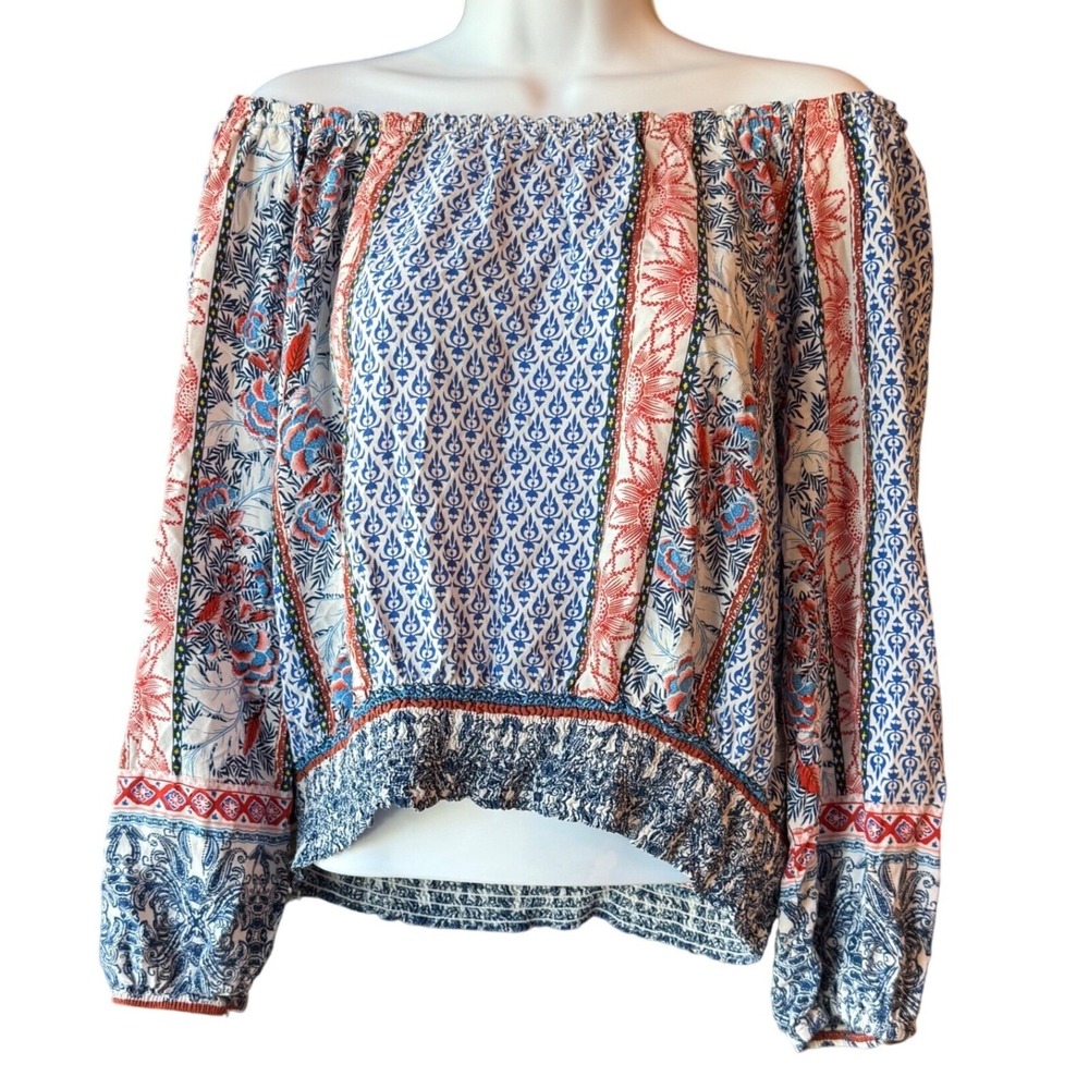 LILY RAIN Off Shoulder Long Sleeve Blouson Peasant Blouse Top Womens Size Large